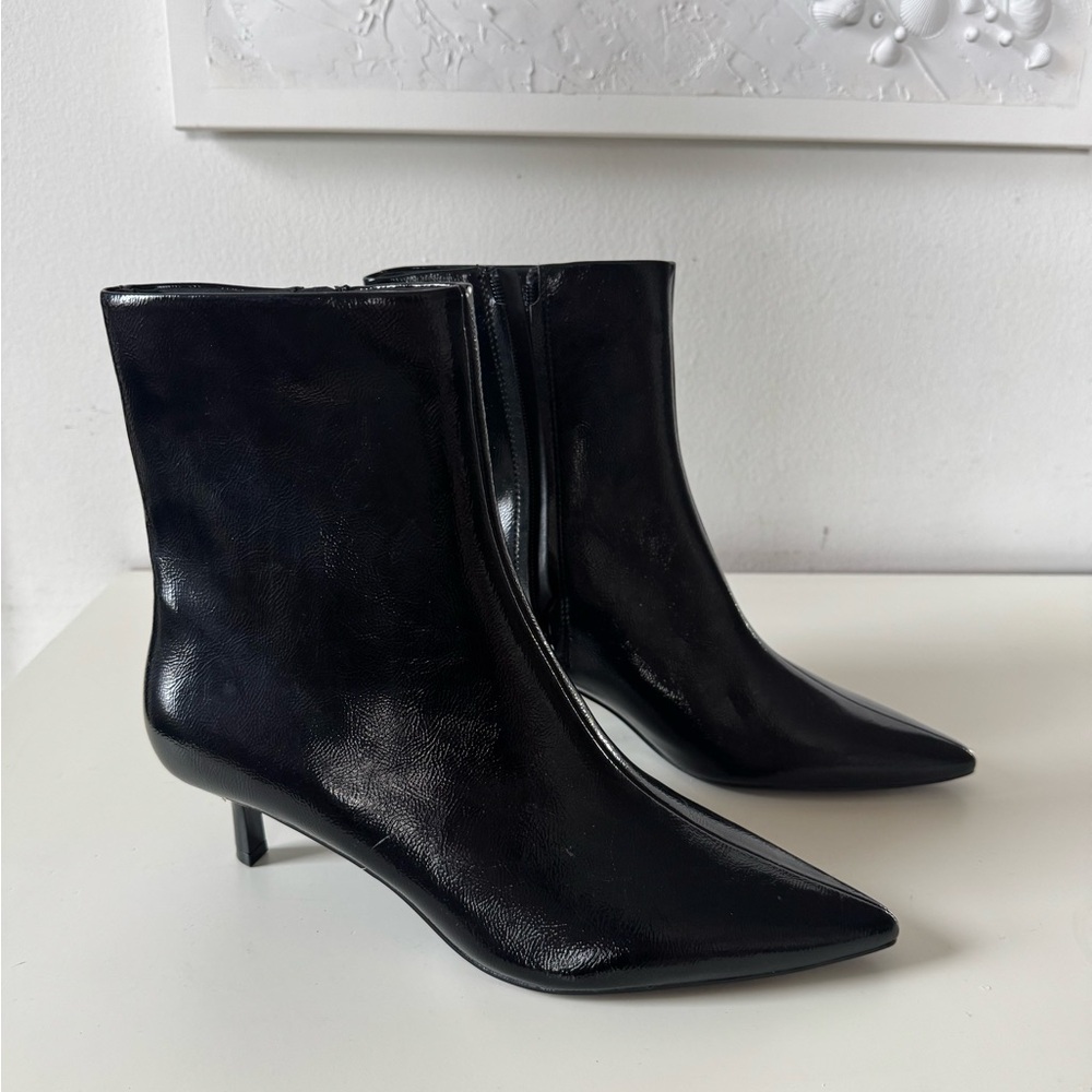 Zara Glossy Black Kitten Heeled Boots